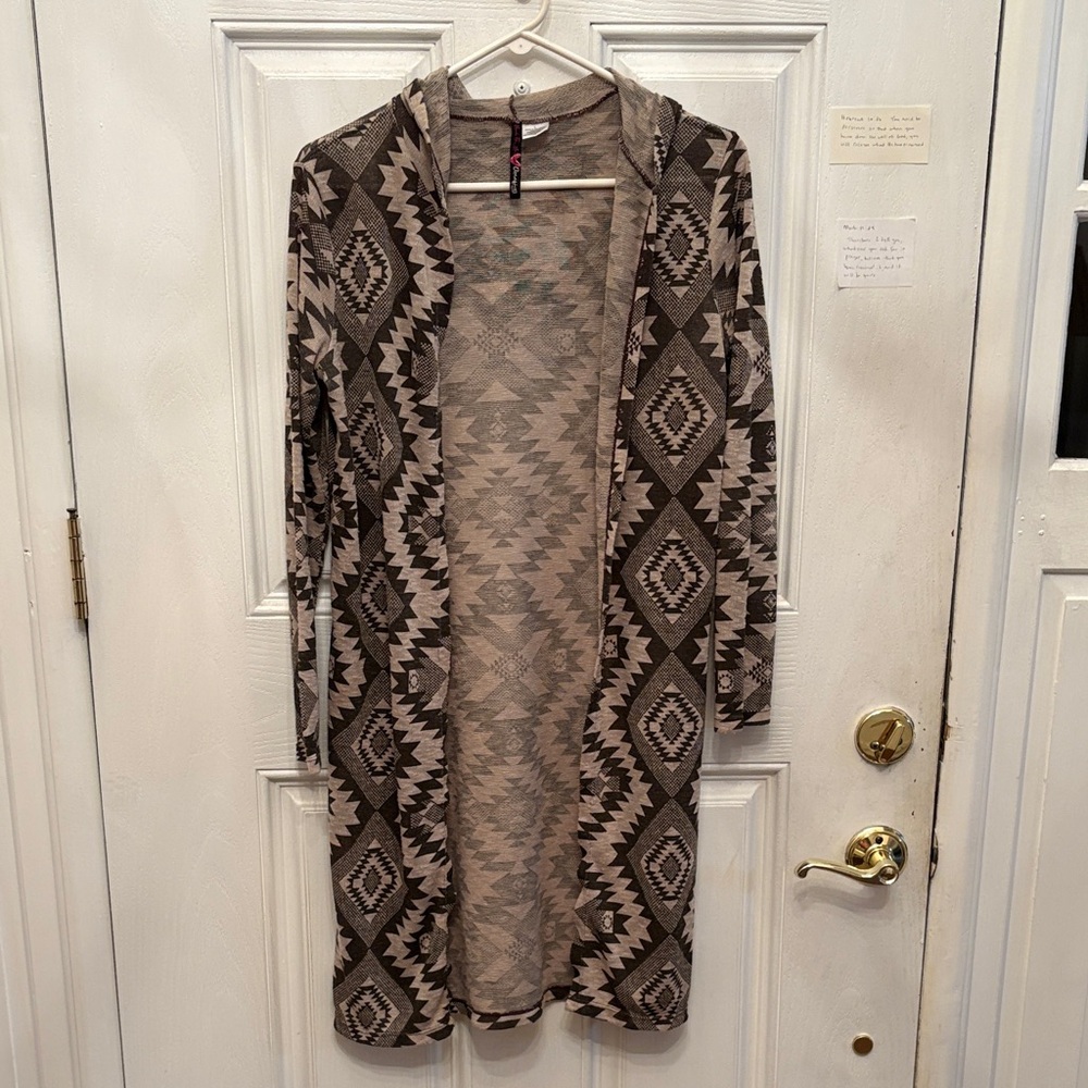 Geometric Patterned Long Cardigan